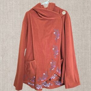 Pumpkin Orange Bohemian Wrap Jacket Embroidered Hooded Festival One Size / Nepal